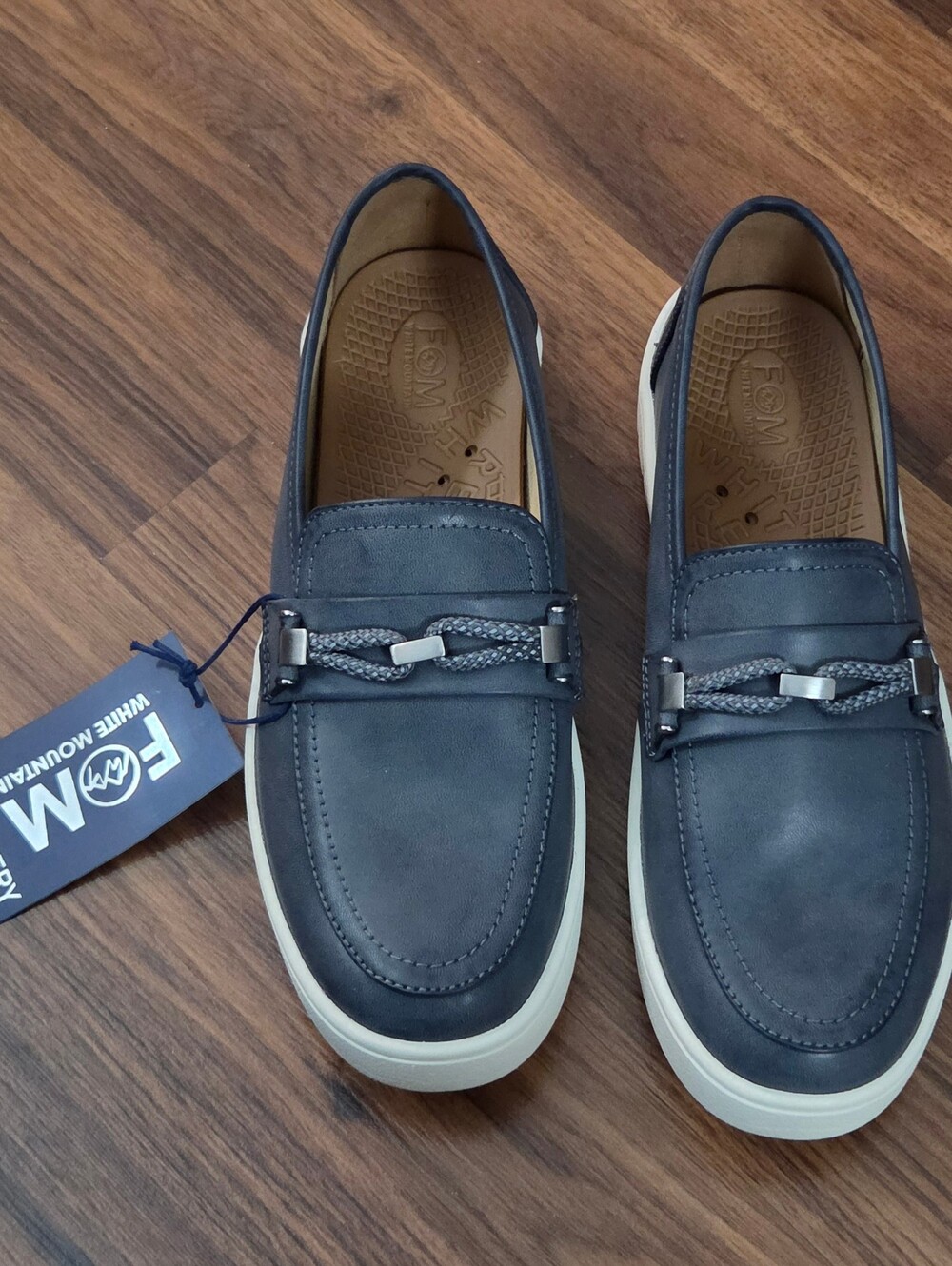 White Mountain Navy Blue Slip-On Loafers with Braided Accent